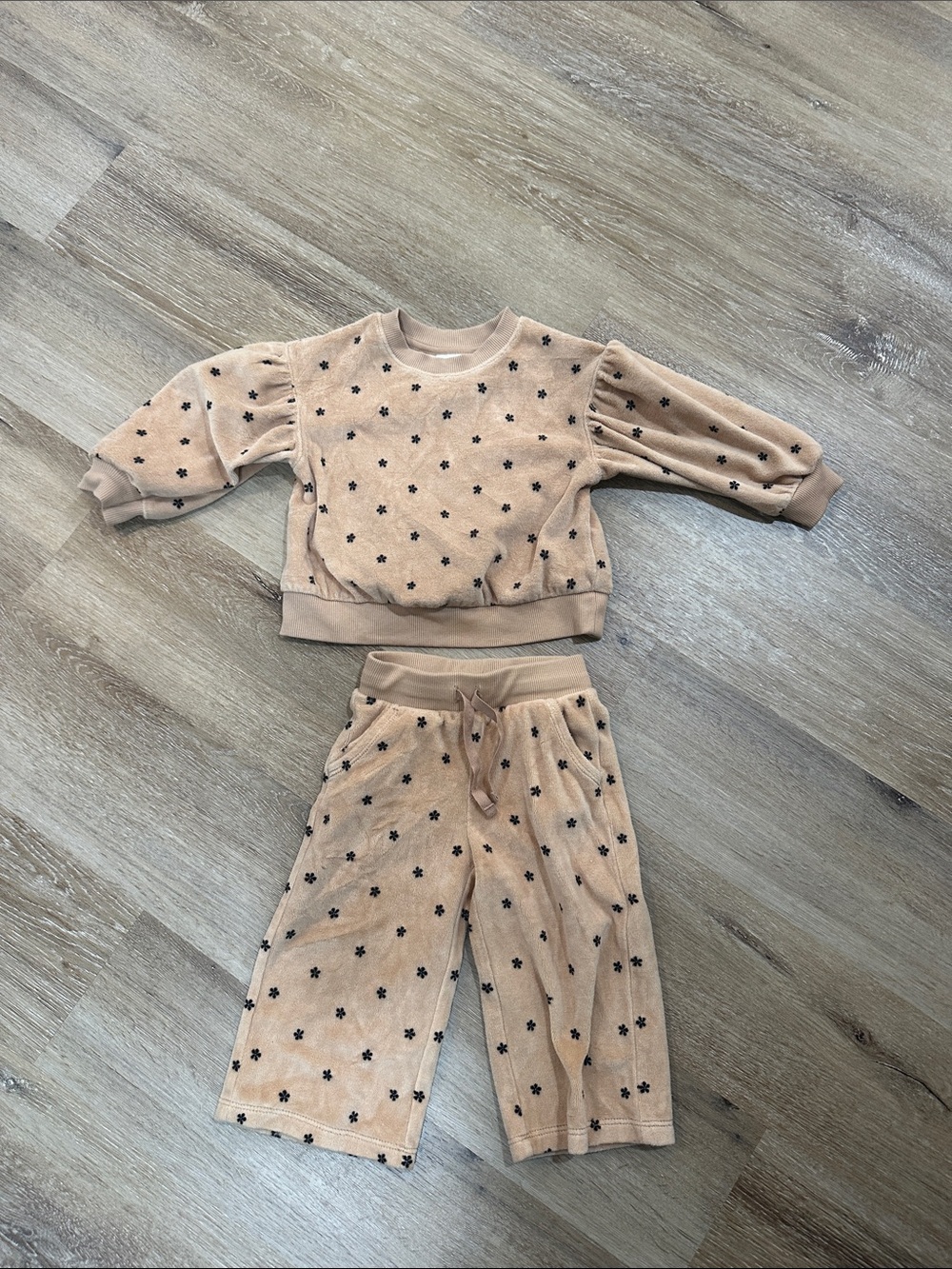 Kids Cozy Star Velour Set - Beige